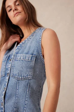 Ceres Life Seamed Mini Shift Dress - Mid Vintage Blue