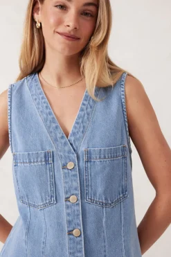 Ceres Life Seamed Mini Shift Dress - Vintage Blue