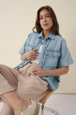 Ceres Life Short Sleeve Boxy Shirt - Vintage Blue Denim