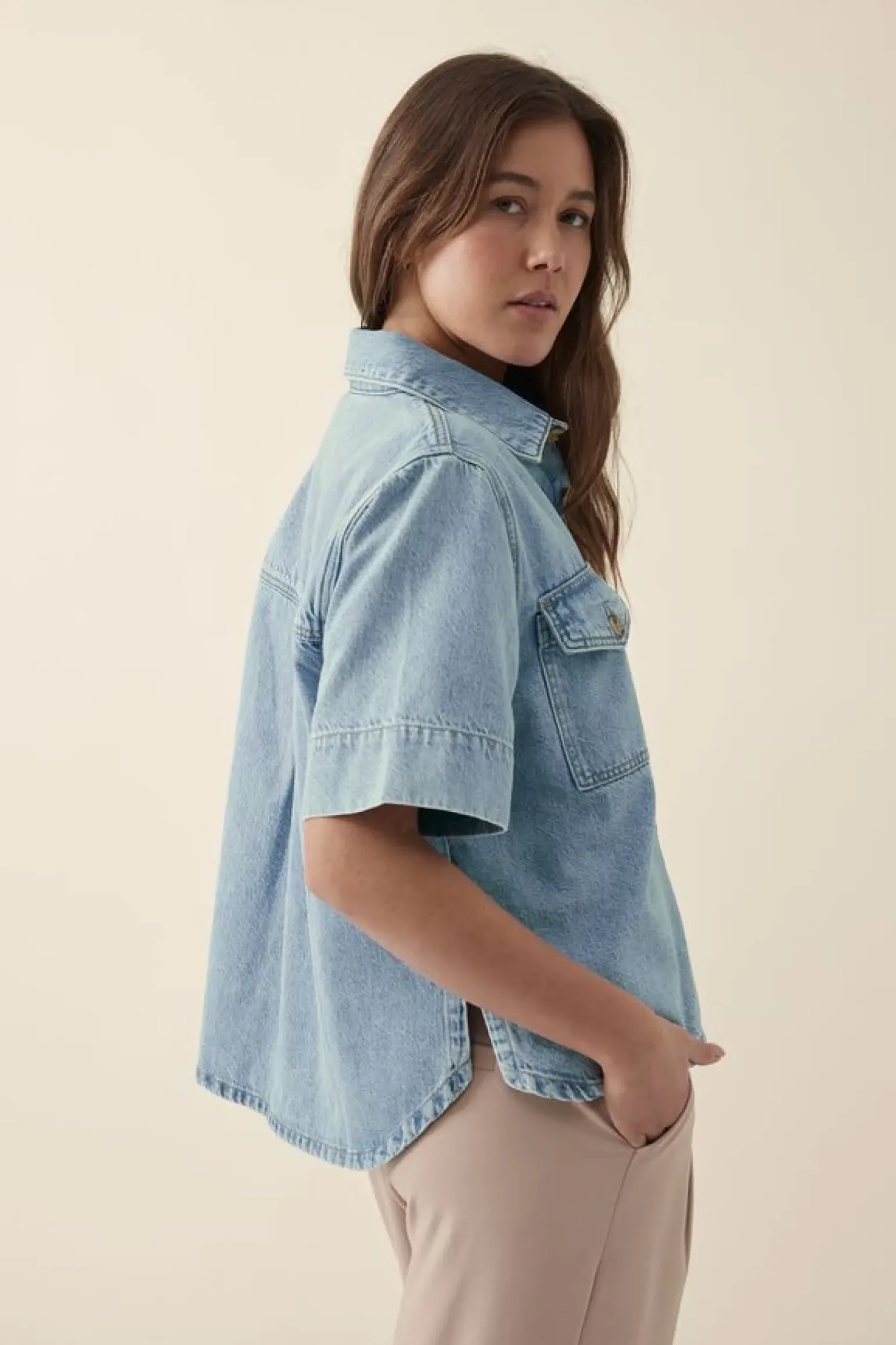Ceres Life Short Sleeve Boxy Shirt - Vintage Blue Denim