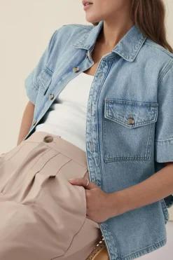 Ceres Life Short Sleeve Boxy Shirt - Vintage Blue Denim