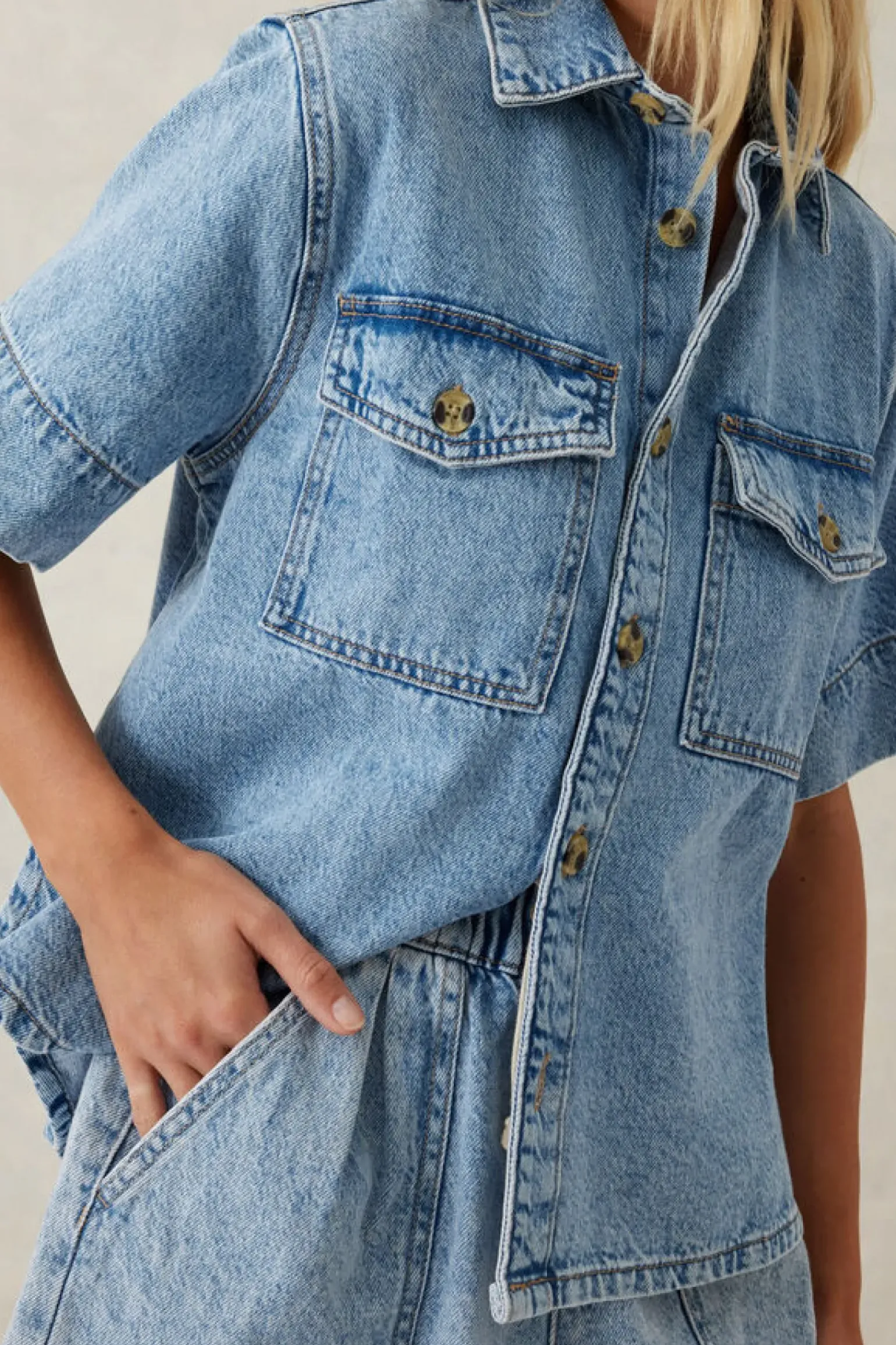 Ceres Life Short Sleeve Boxy Shirt - Vintage Blue Denim