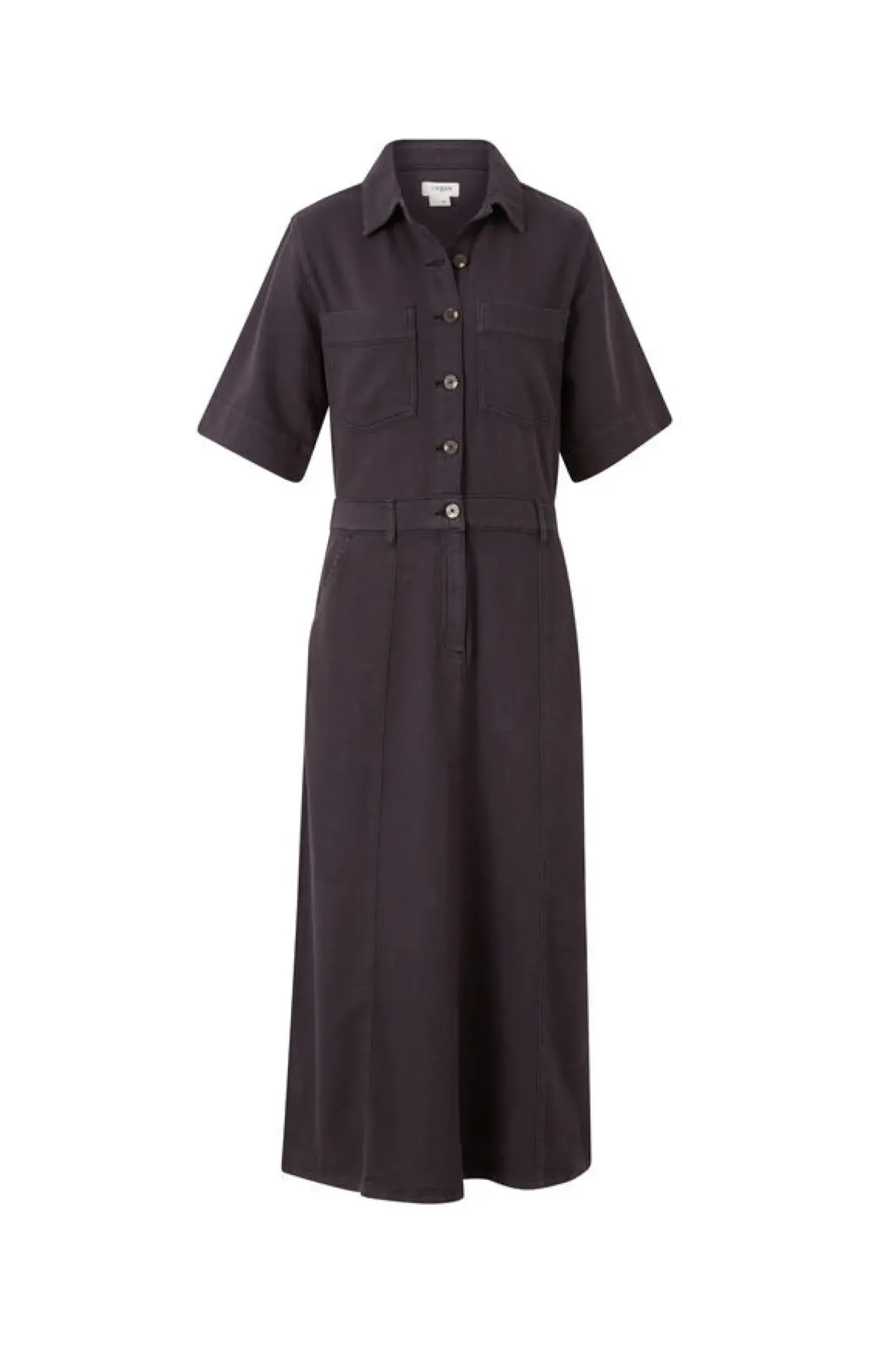 Ceres Life Short Sleeve Denim Midi Shirt Dress - Washed Black Twill