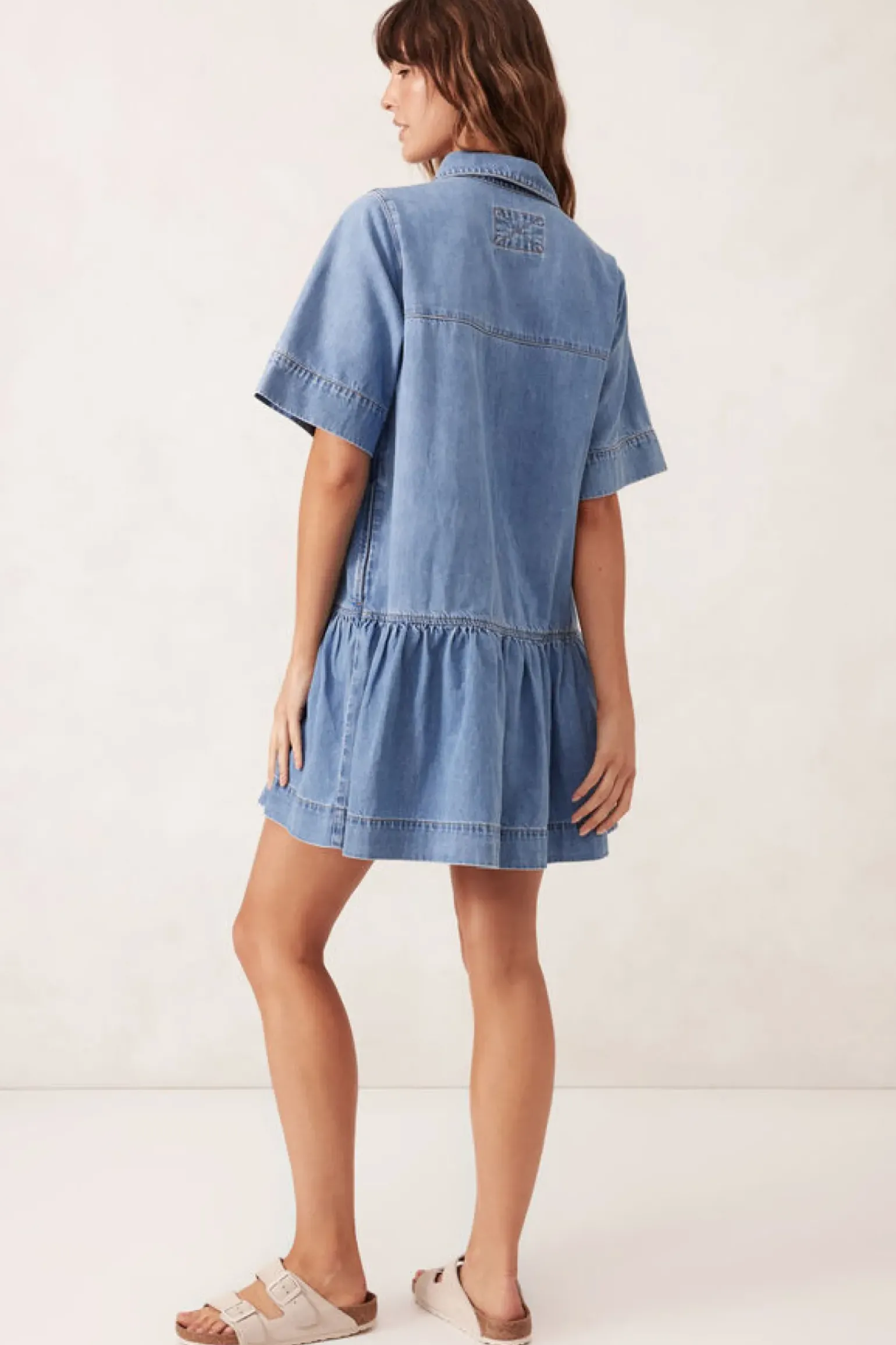 Ceres Life Short Sleeve Tiered Pocket Shirt Dress - Vintage Blue