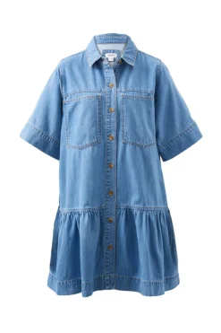 Ceres Life Short Sleeve Tiered Pocket Shirt Dress - Vintage Blue