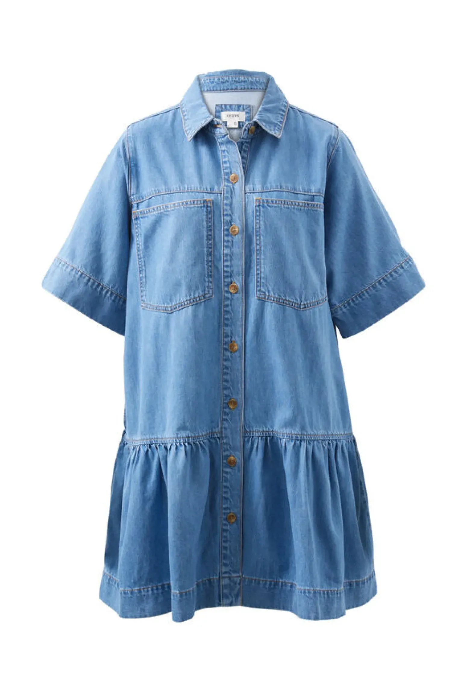 Ceres Life Short Sleeve Tiered Pocket Shirt Dress - Vintage Blue