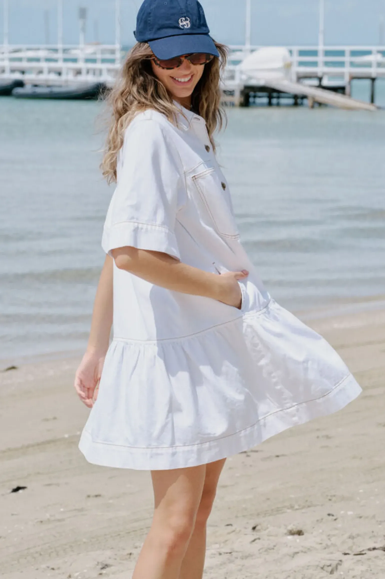 Ceres Life Short Sleeve Tiered Pocket Shirt Dress - Fresh Ecru