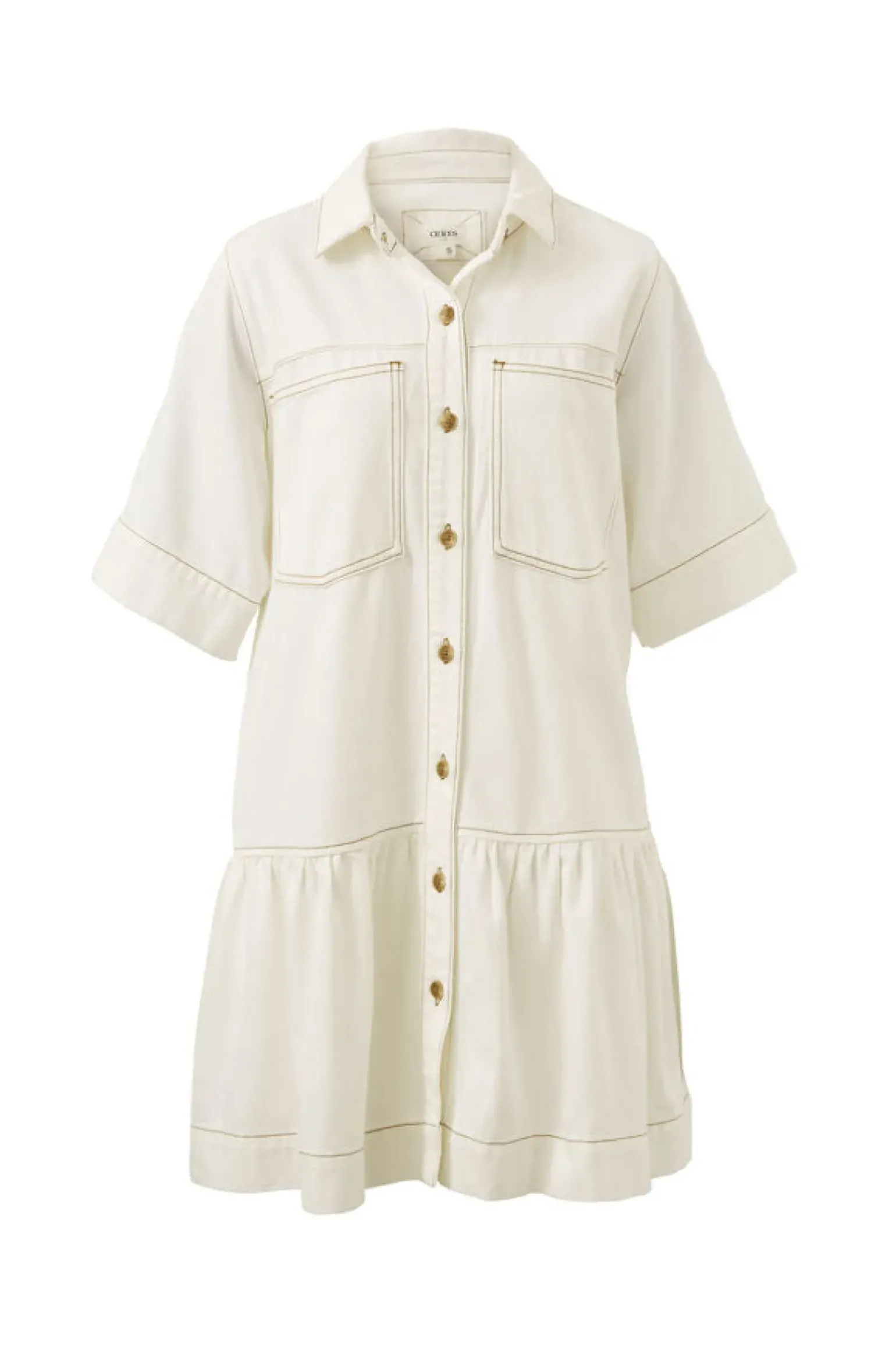 Ceres Life Short Sleeve Tiered Pocket Shirt Dress - Fresh Ecru