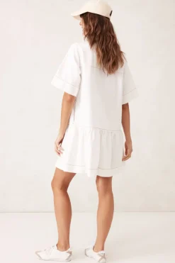 Ceres Life Short Sleeve Tiered Pocket Shirt Dress - Fresh Ecru