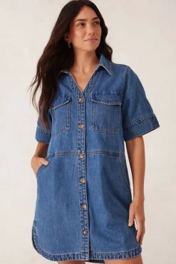 Ceres Life Side Pocket Boxy Dress - Fresh Indigo
