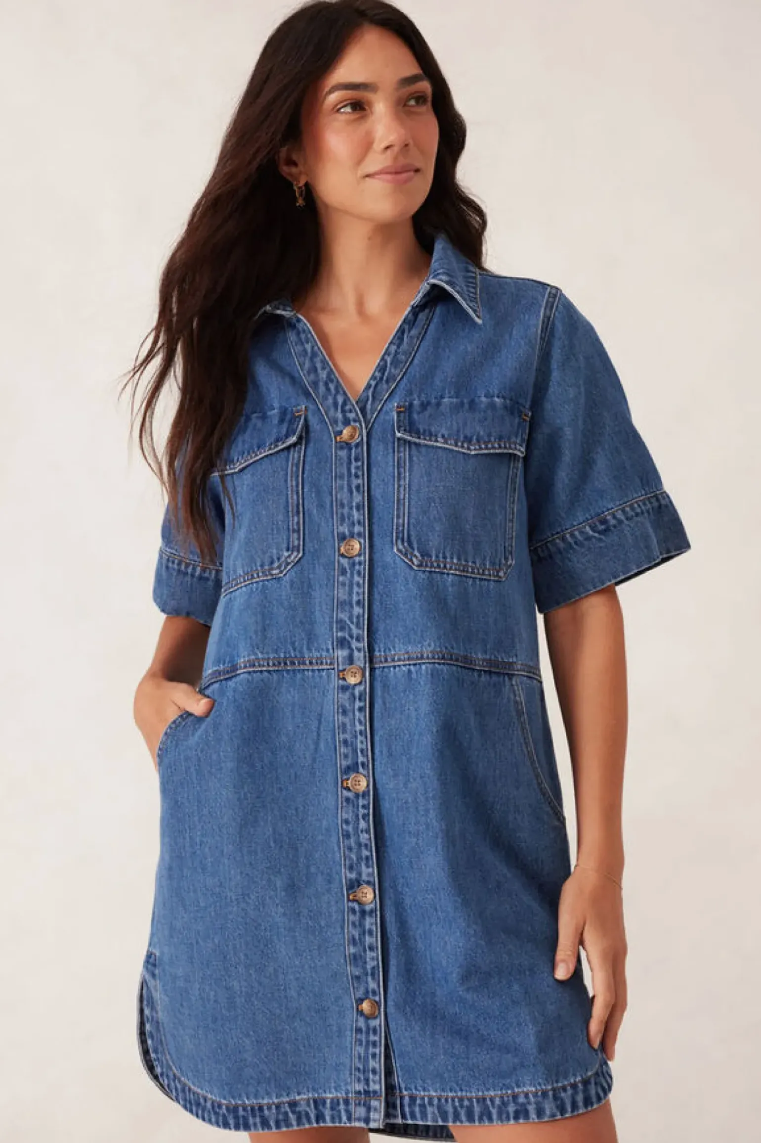 Ceres Life Side Pocket Boxy Dress - Fresh Indigo