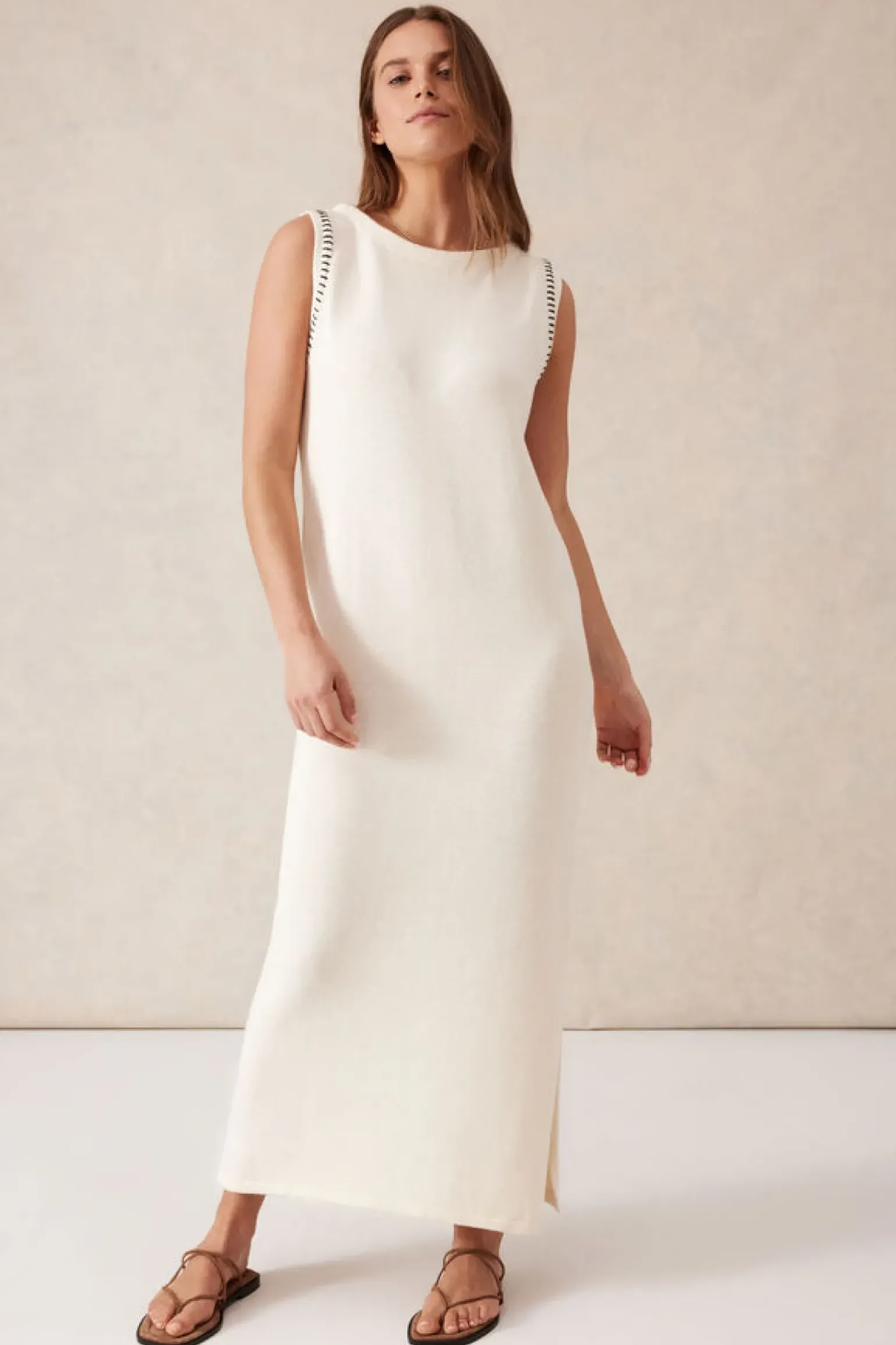 Ceres Life Sleeveless Boat Neck Knit Midi Dress - Eggshell