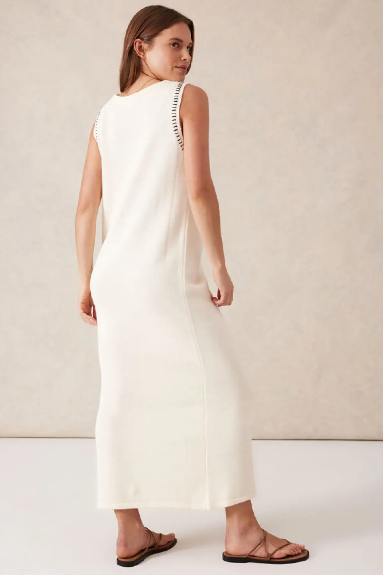 Ceres Life Sleeveless Boat Neck Knit Midi Dress - Eggshell