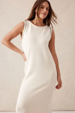 Ceres Life Sleeveless Boat Neck Knit Midi Dress - Eggshell