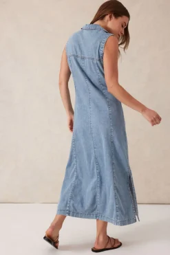 Ceres Life Sleeveless Panelled Midi Shirt Dress - Vintage Blue
