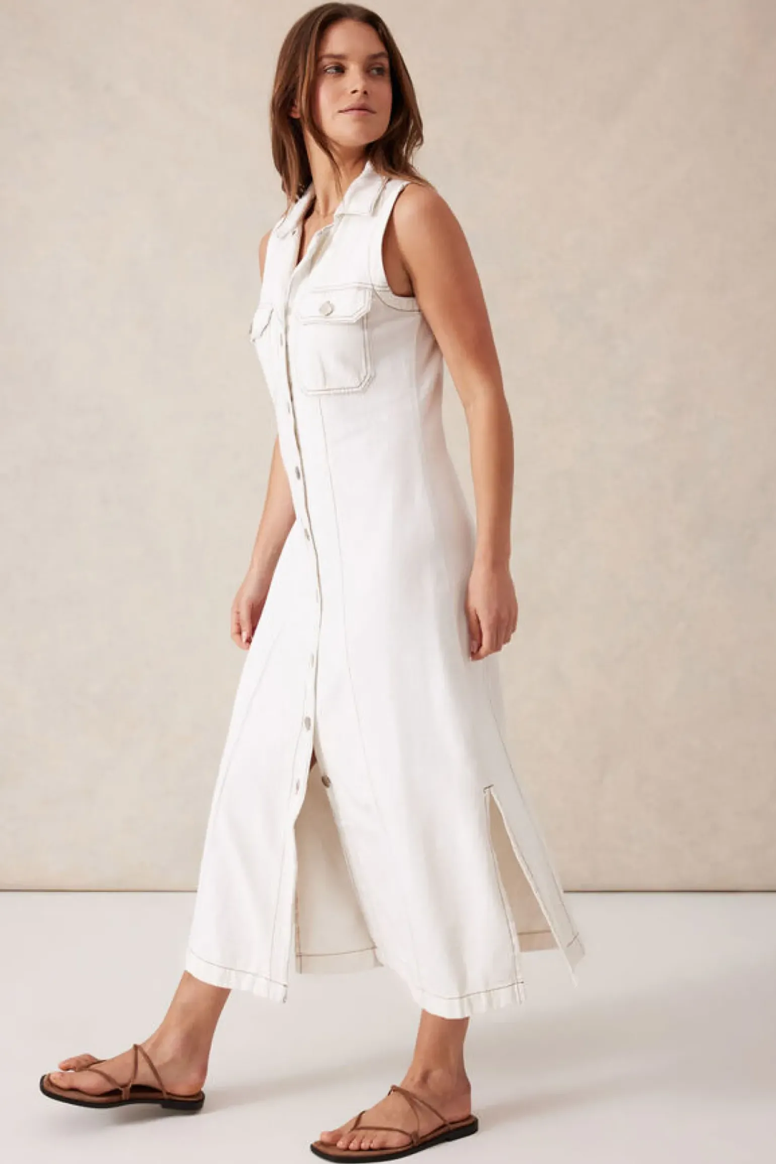 Ceres Life Sleeveless Panelled Midi Shirt Dress - Fresh Ecru