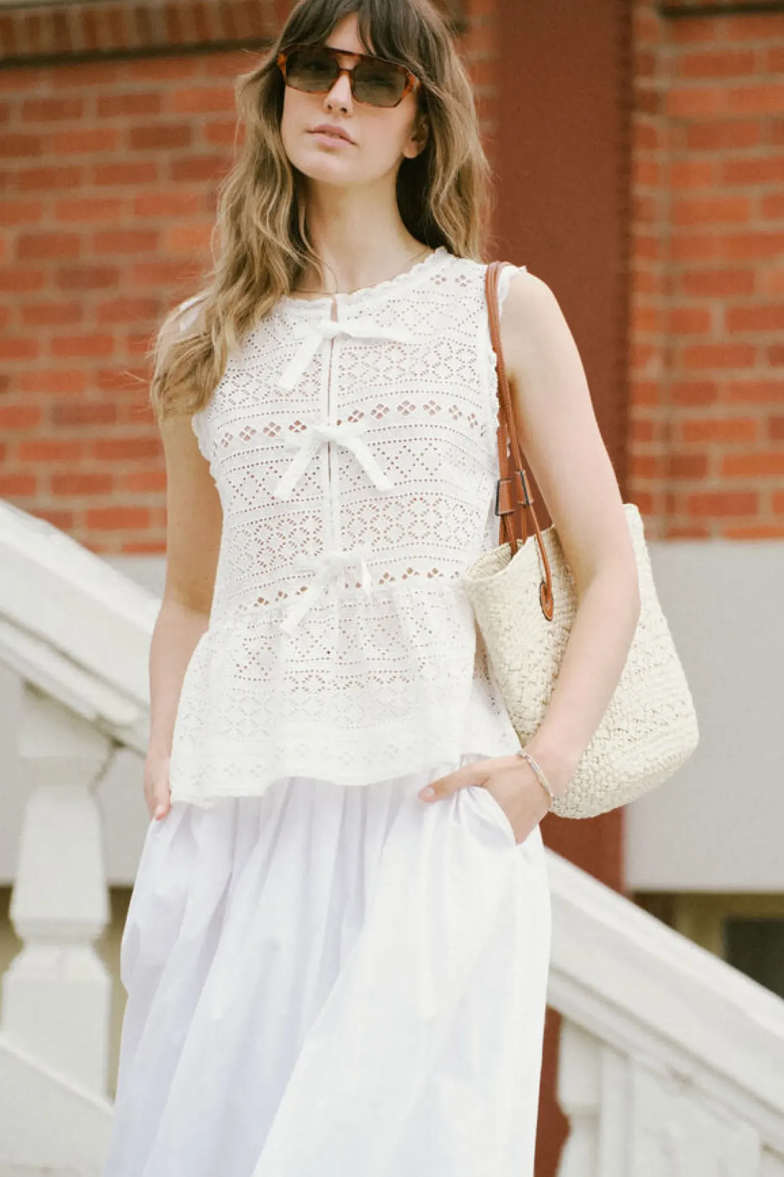 Ceres Life Sleeveless Tie Top - White