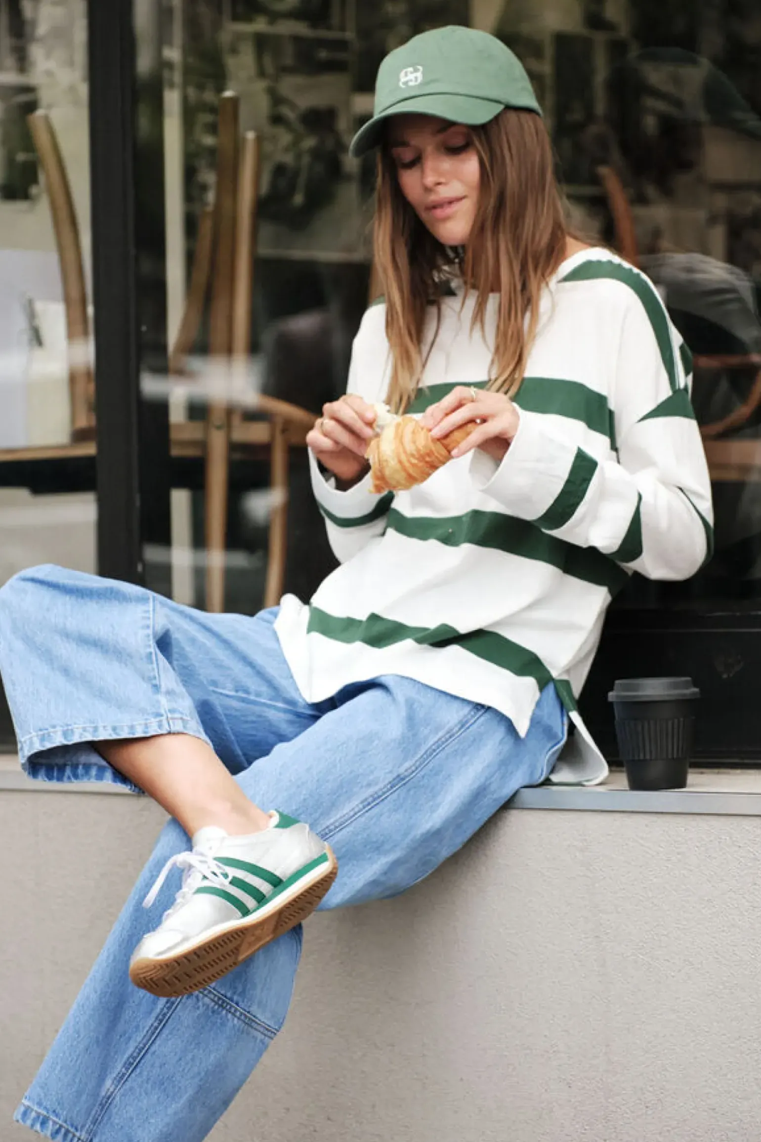 Ceres Life Slouchy Long Sleeve - Vanilla Pine Green Bold Stripe