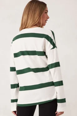 Ceres Life Slouchy Long Sleeve - Vanilla Pine Green Bold Stripe