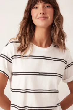 Ceres Life Slouchy Split Hem Tee - Vanilla/Phantom Double Stripe