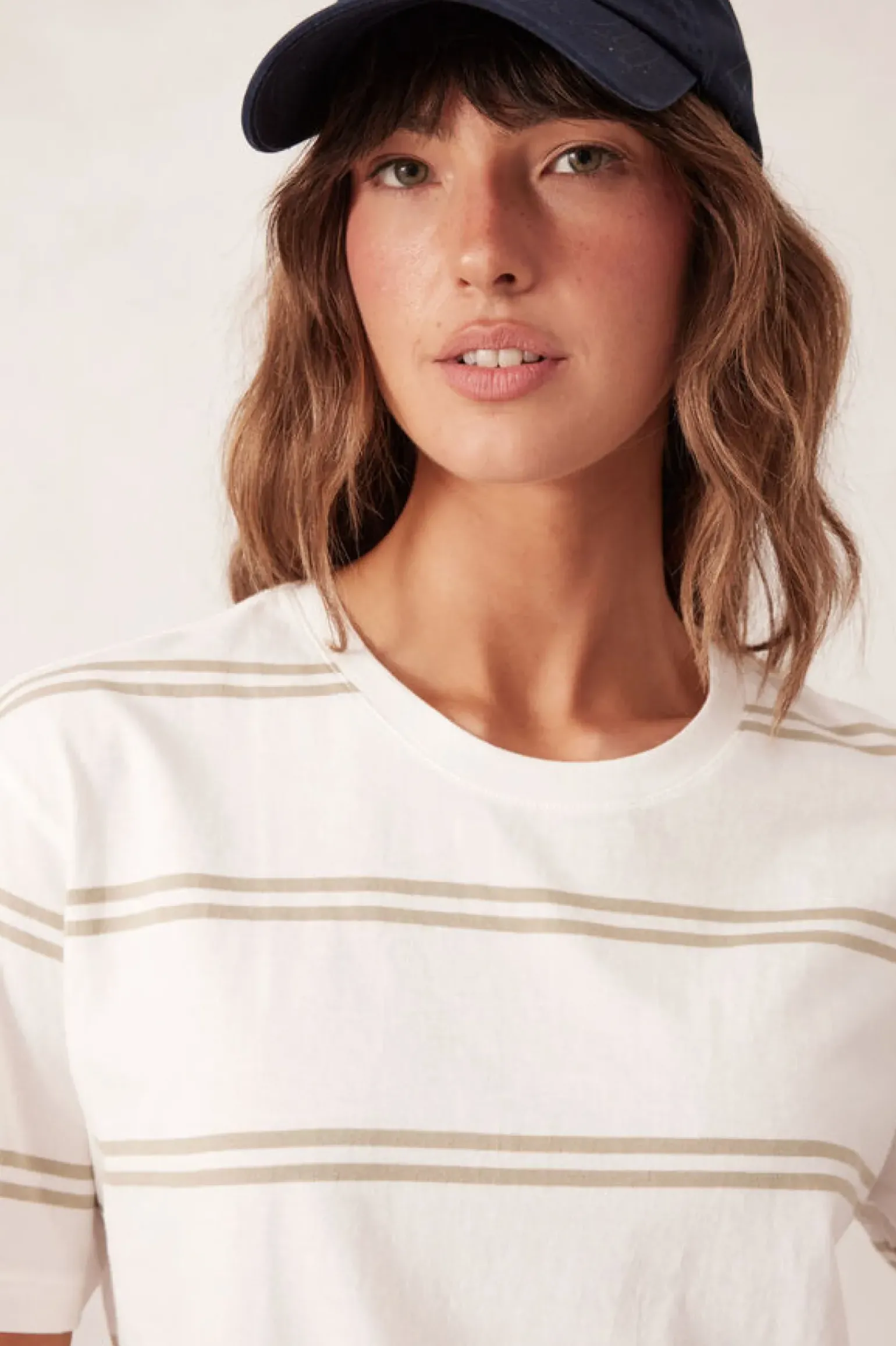 Ceres Life Slouchy Split Hem Tee - Vanilla/Matcha Double Stripe