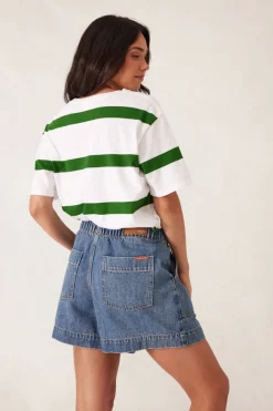 Ceres Life Slouchy Split Hem Tee - Winter Green Bold Stripe