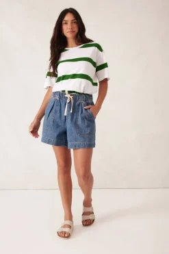 Ceres Life Slouchy Split Hem Tee - Winter Green Bold Stripe