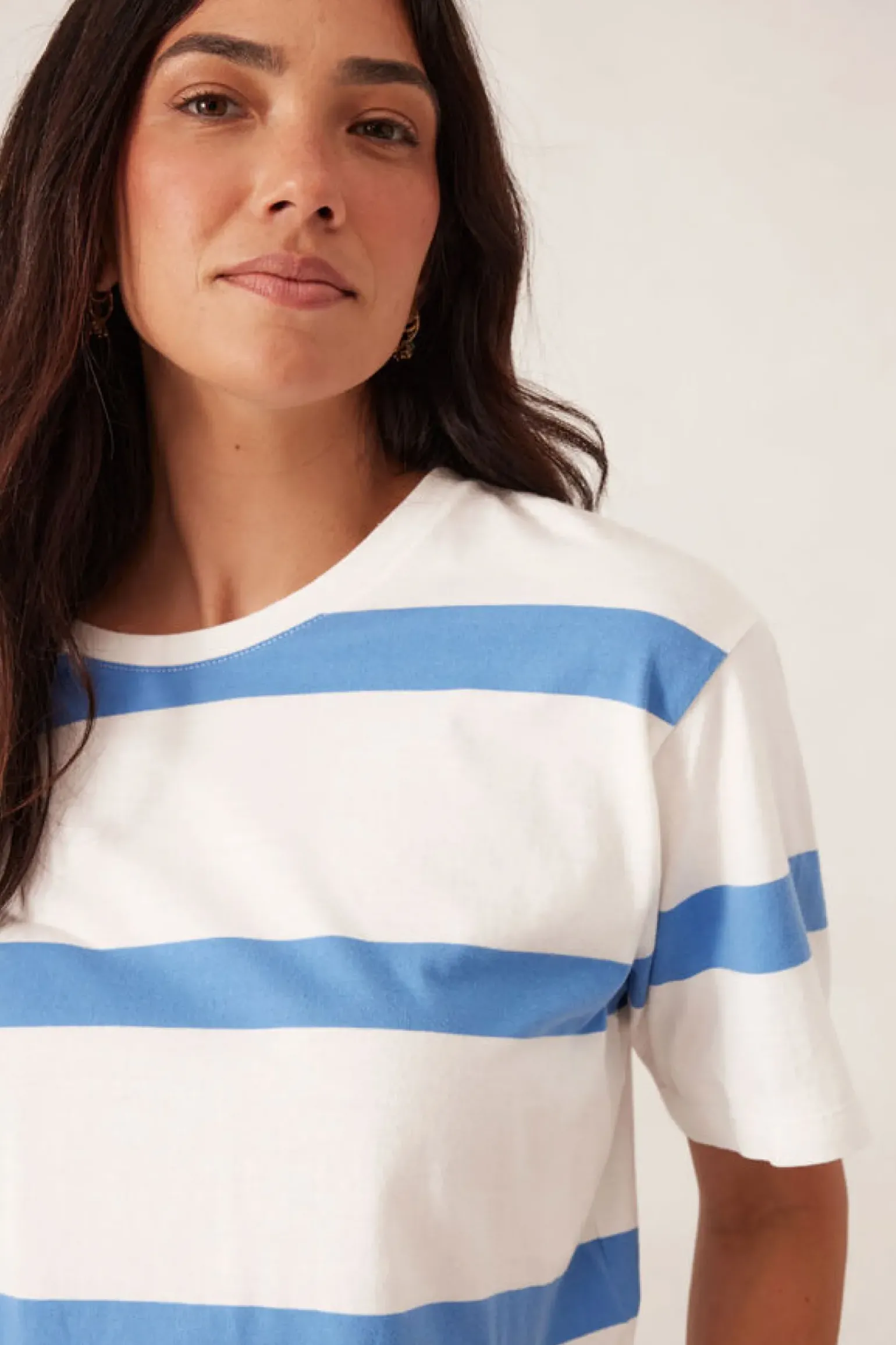 Ceres Life Slouchy Split Hem Tee - Vanilla/Pool Blue Bold Stripe