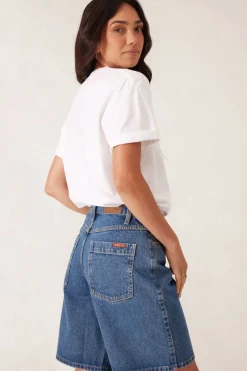 Ceres Life Slouchy Split Hem Tee - White/Ceres Varisty Pool Blue