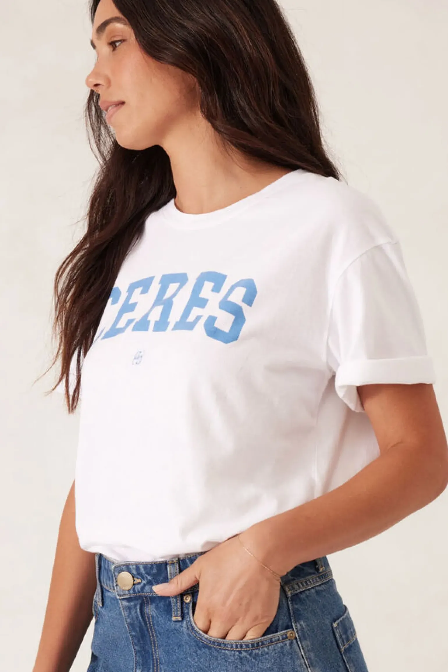 Ceres Life Slouchy Split Hem Tee - White/Ceres Varisty Pool Blue