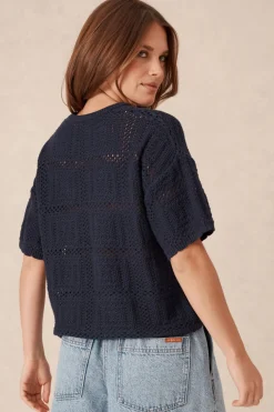 Ceres Life Square Knit Boxy Tee - New Navy