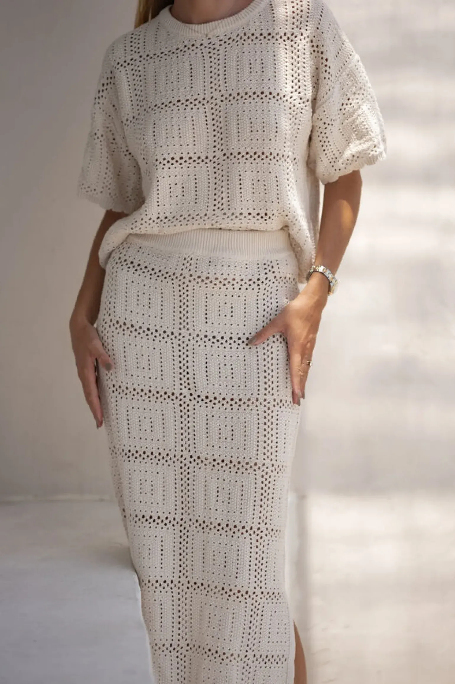 Ceres Life Square Knit Midi Skirt - Ecru
