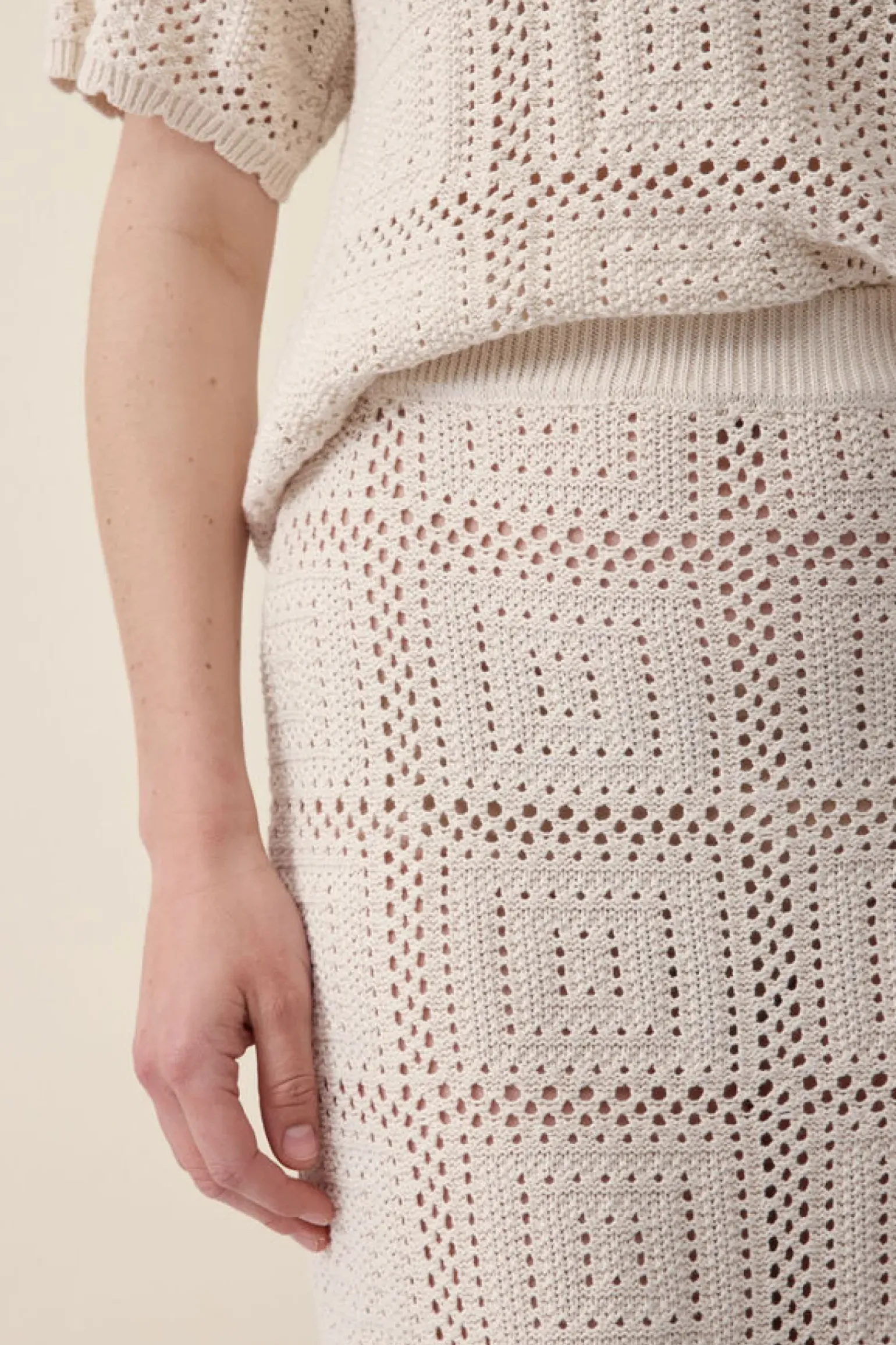Ceres Life Square Knit Midi Skirt - Ecru