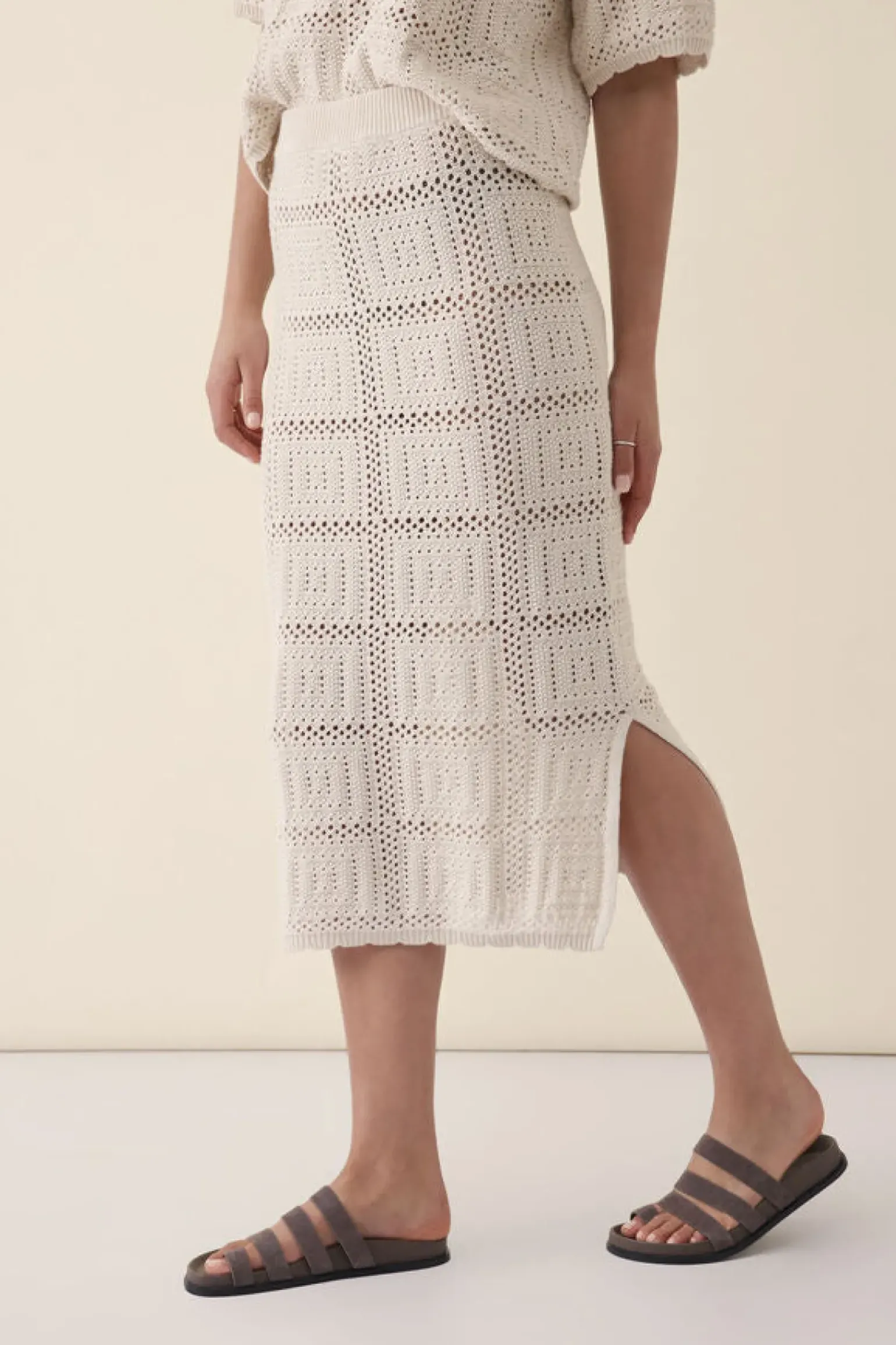 Ceres Life Square Knit Midi Skirt - Ecru