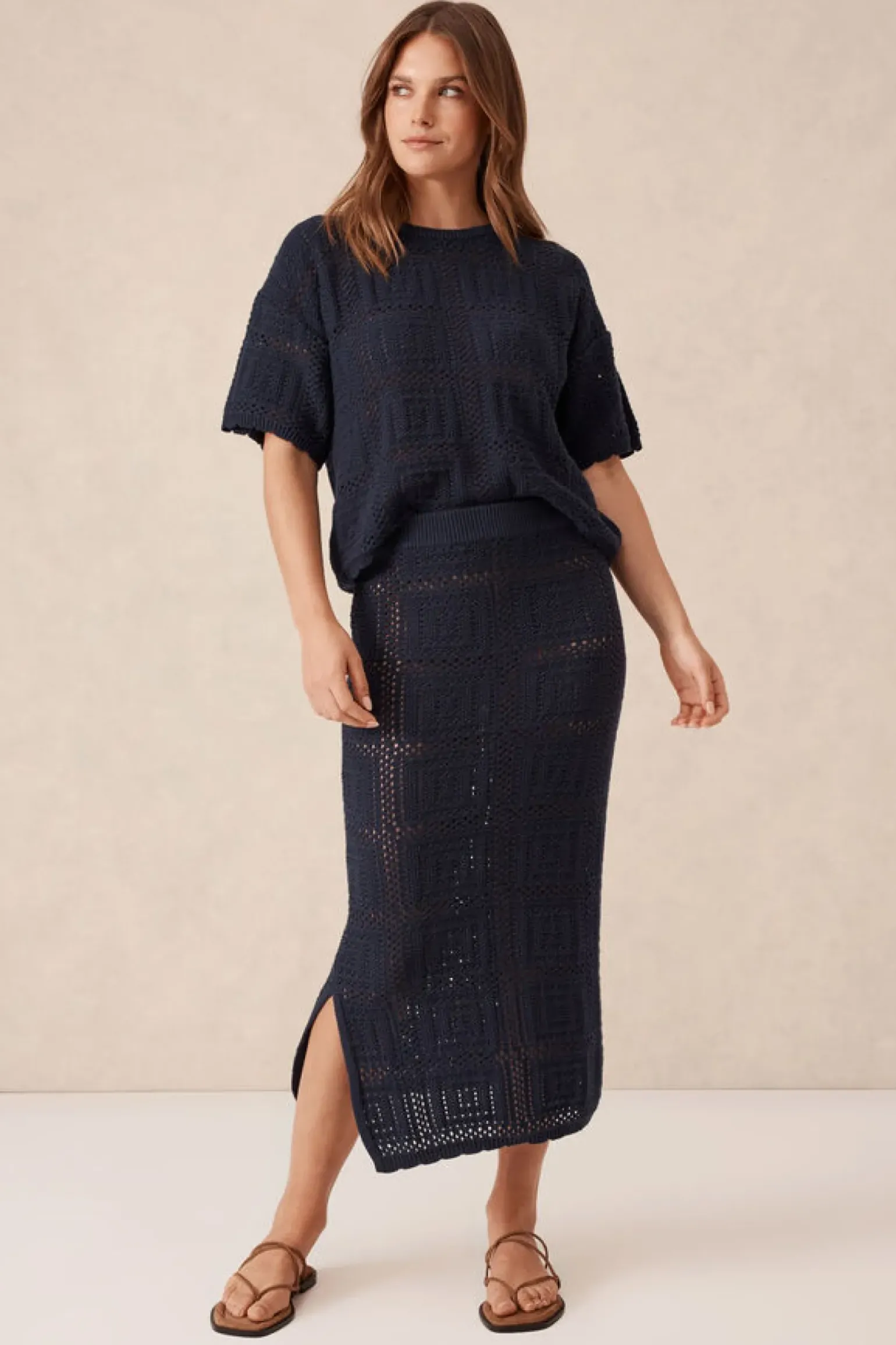 Ceres Life Square Knit Midi Skirt - New Navy