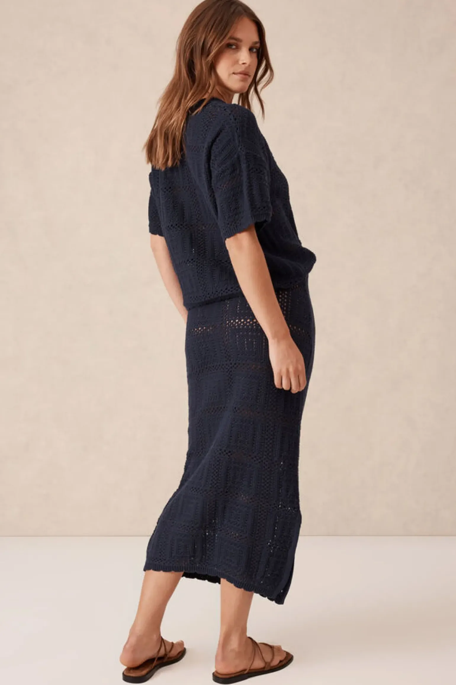 Ceres Life Square Knit Midi Skirt - New Navy