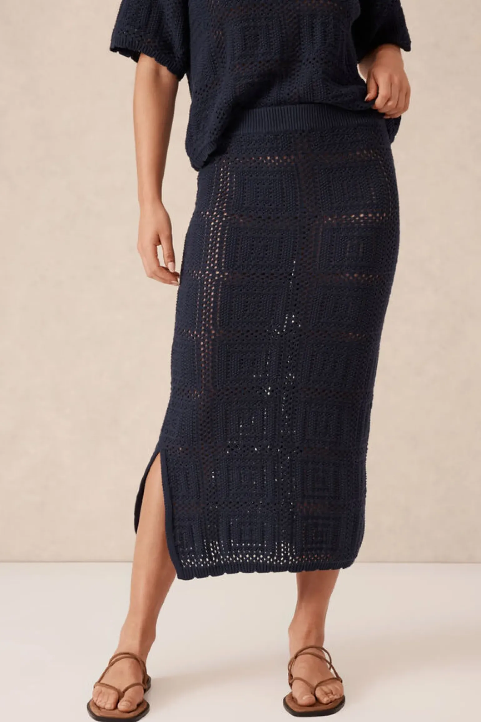 Ceres Life Square Knit Midi Skirt - New Navy