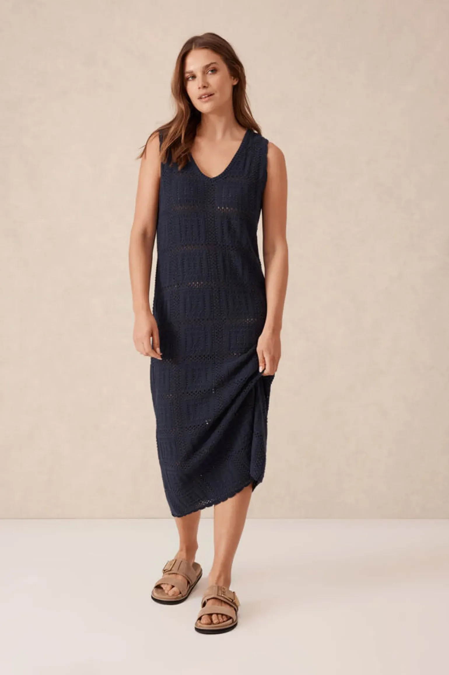 Ceres Life Square Knit Midi Tank Dress - New Navy