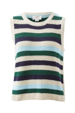 Ceres Life Textured Mulit Stripe Knit Tank - Aqua Pine Navy Stripe