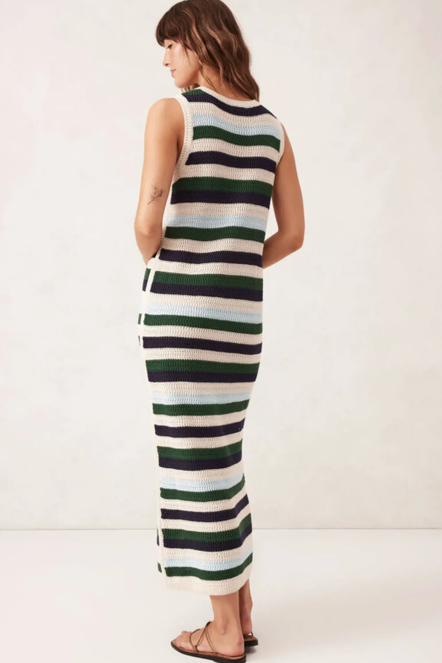 Ceres Life Textured Multi Stripe Knit Midi Dress - Aqua Pine Navy Stripe