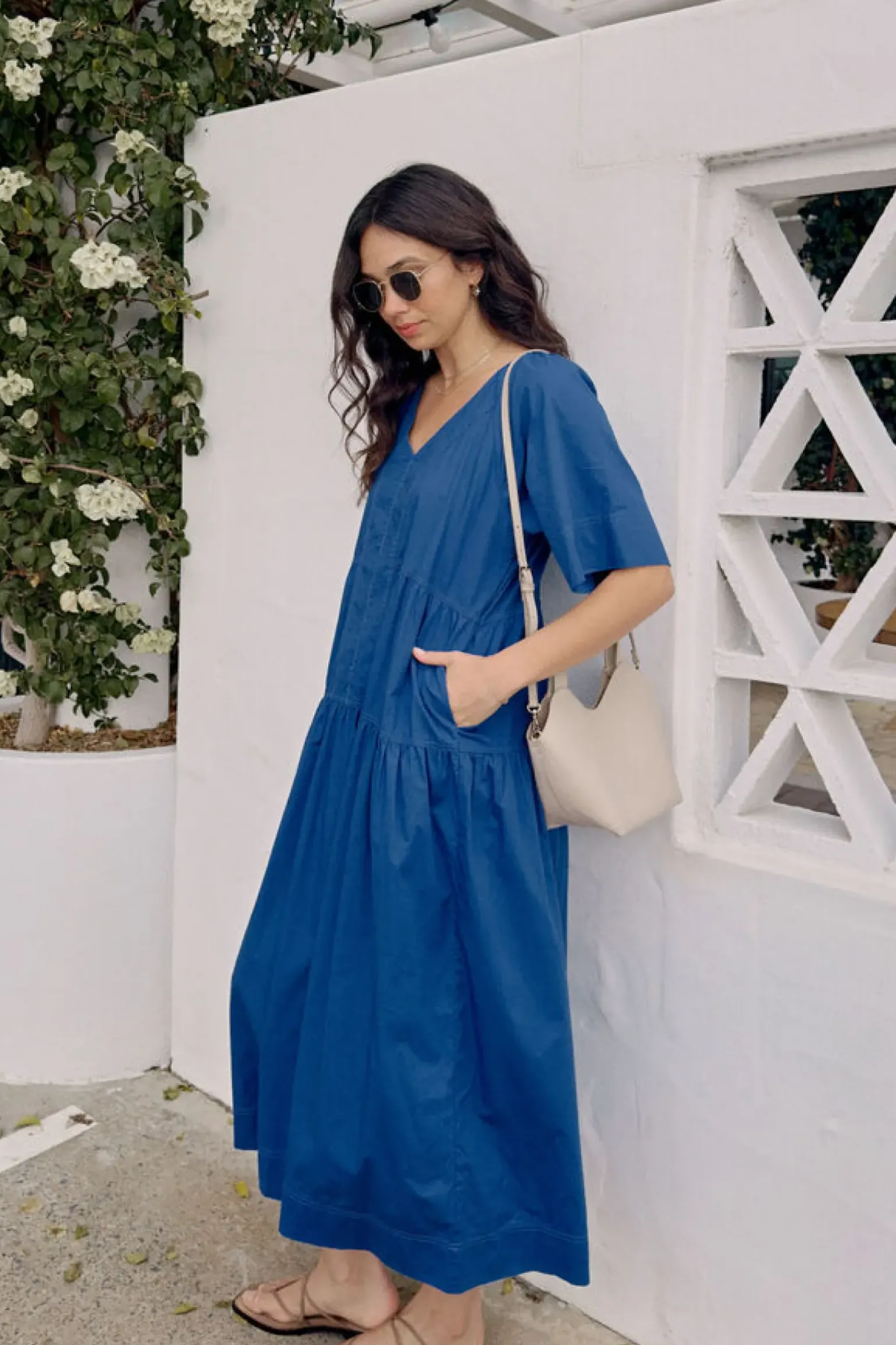 Ceres Life Tiered Poplin Midi Dress - Fresh Cobalt