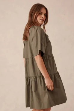 Ceres Life Tiered Poplin Mini Dress - Soft Olive