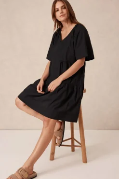 Ceres Life Tiered Poplin Mini Dress - Black
