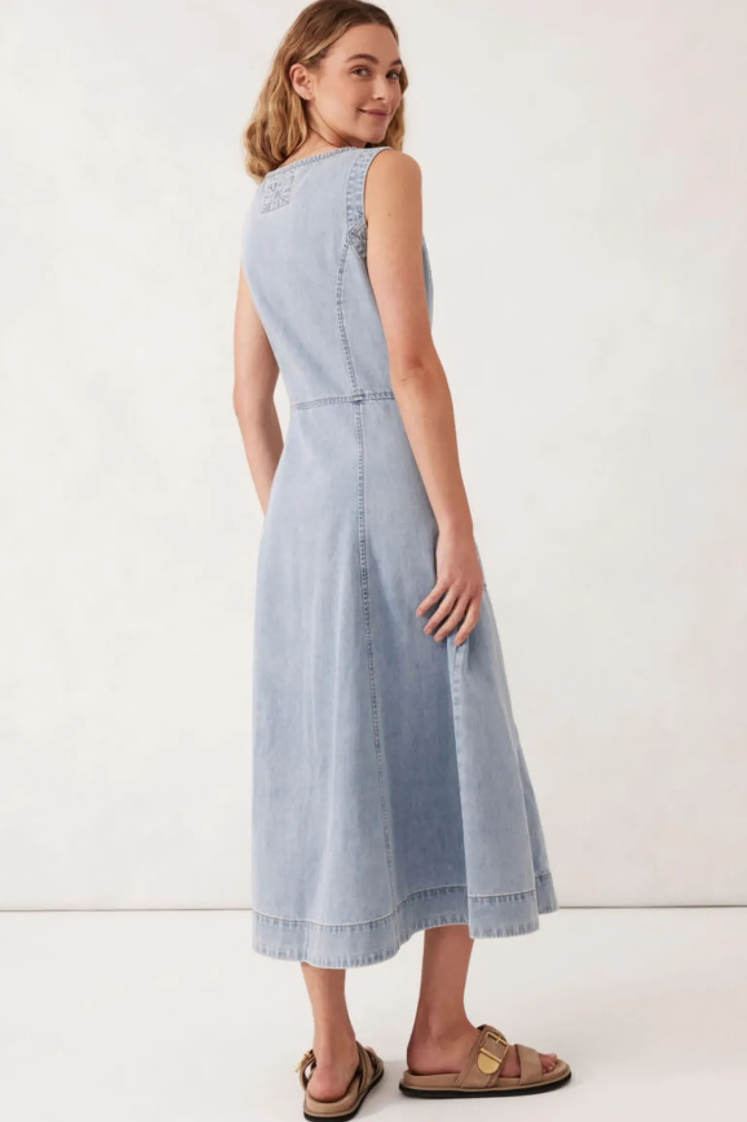 Ceres Life V Neck Flared Midi Dress - Worn Blue