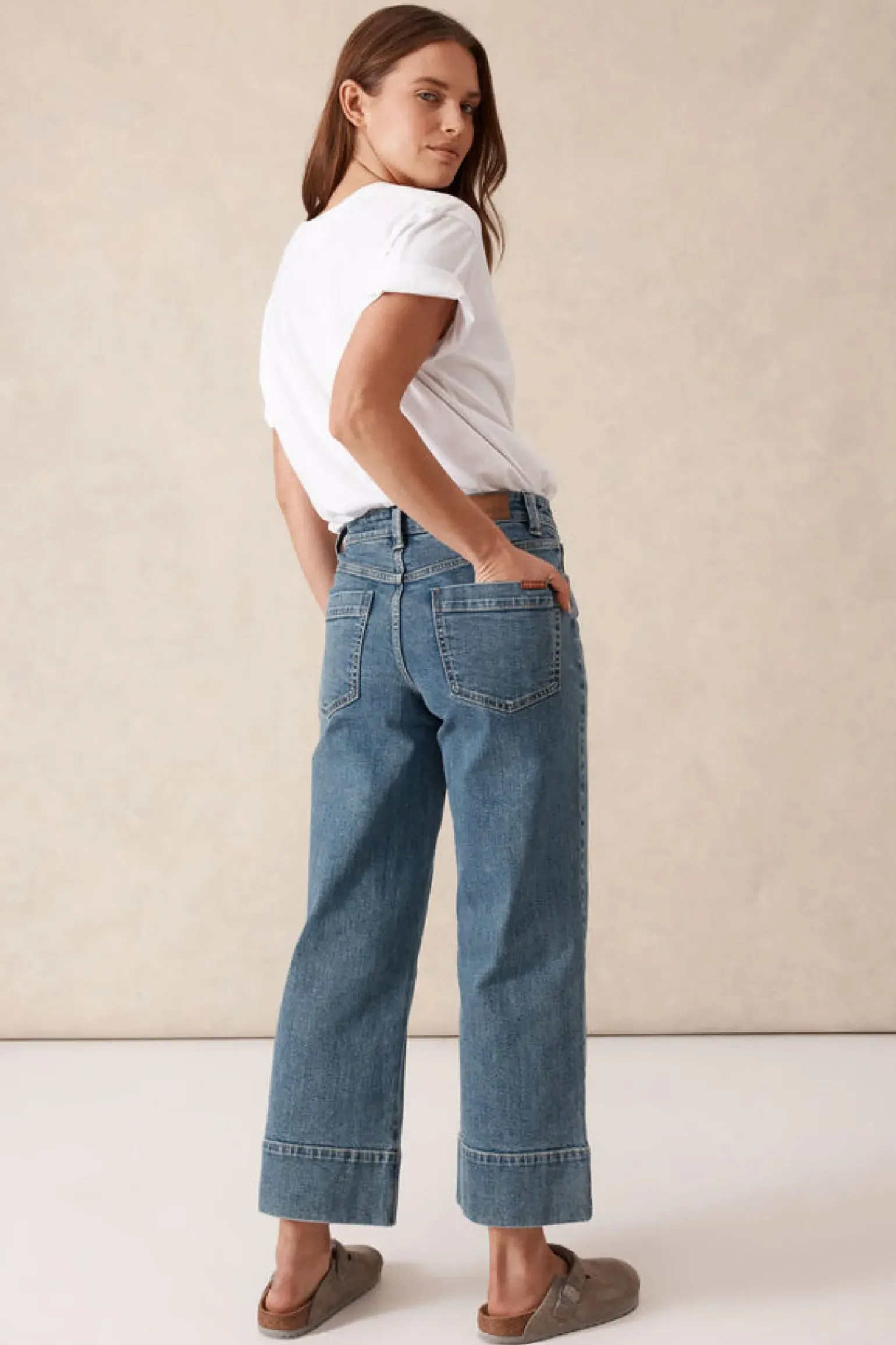 Ceres Life Wide Leg Crop Jean - Mid Indigo