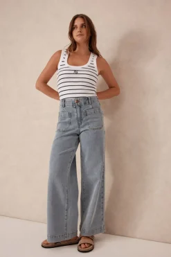 Ceres Life Wide Leg Front Pocket Jean - Vintage Blue