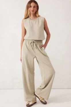 Ceres Life Wide Leg Terry Trackpant - Matcha Side Stripe