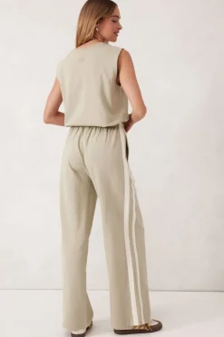 Ceres Life Wide Leg Terry Trackpant - Matcha Side Stripe