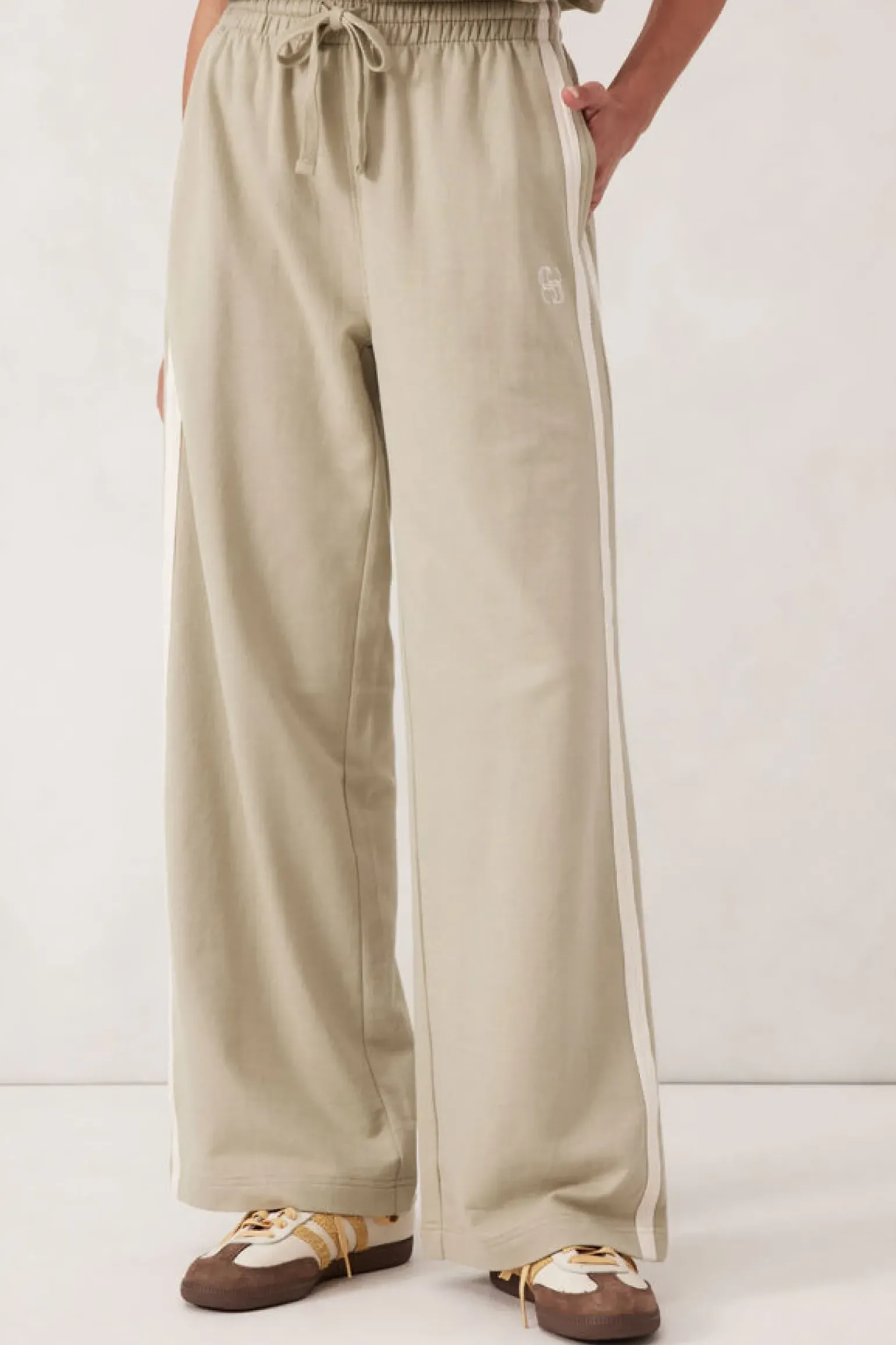 Ceres Life Wide Leg Terry Trackpant - Matcha Side Stripe