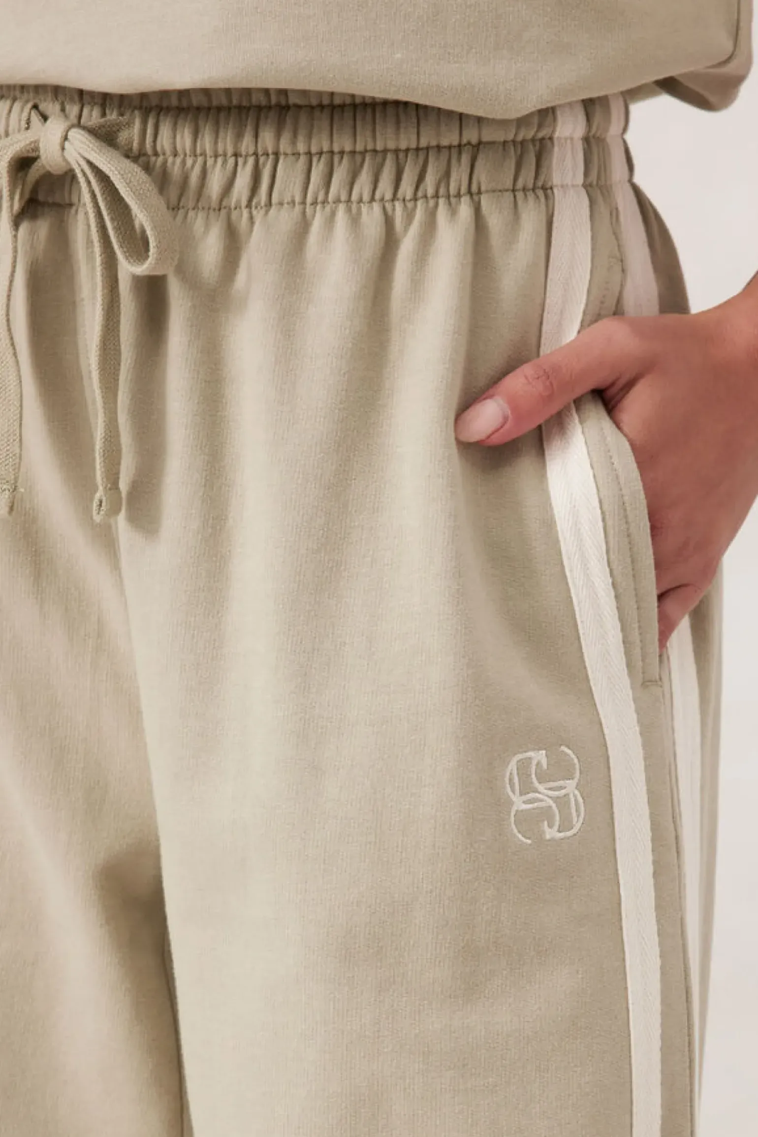 Ceres Life Wide Leg Terry Trackpant - Matcha Side Stripe